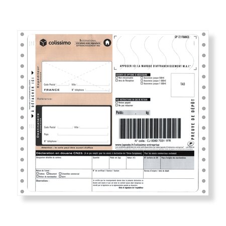 Lot de 10 liasses Colissimo Expert International avec signature