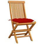 vidaXL Chaises de jardin et coussins rouge lot de 4 Bois teck massif