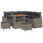 vidaXL Ensemble de Canapés de Jardin 8 Pièces avec Coussins Gris Poly Rattan Acacia