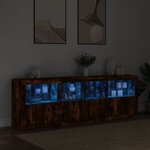 vidaXL Buffet avec lumières LED chêne fumé 202x37x67 cm