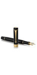PARKER Duofold International stylo plume, Noir, attributs dorés, plume moyenne en or 18k, en écrin