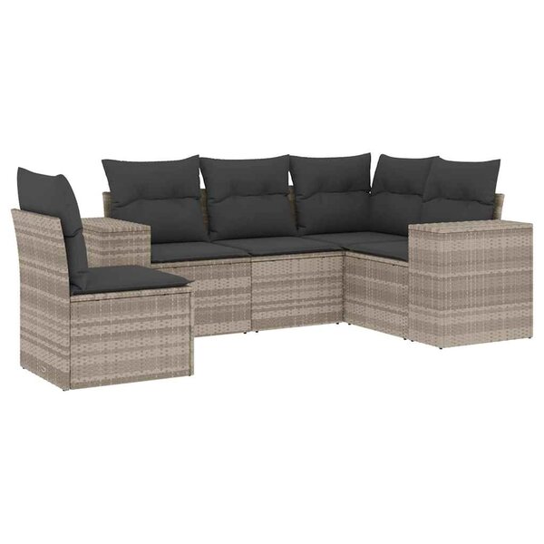 vidaXL Salon de jardin 5 Pièces avec coussins gris clair résine tressée