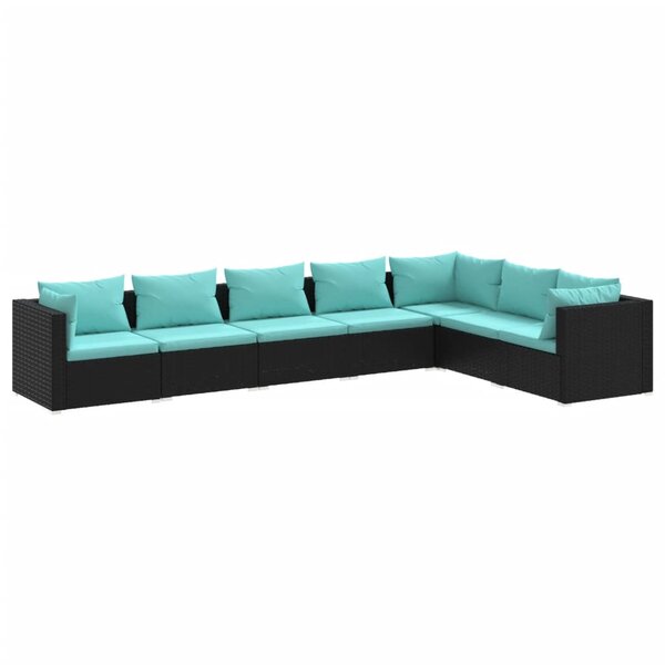vidaXL Salon de jardin 7 Pièces avec coussins Résine tressée Noir
