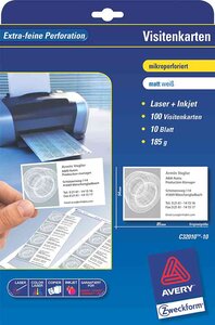 Cartes de visite  85x54 mm  blanc 100 pièces avery zweckform