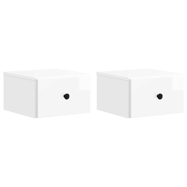 vidaXL Cabinet de chevet mural 2 Pièces Blanc brillant 34 5 x 33 x 20 cm