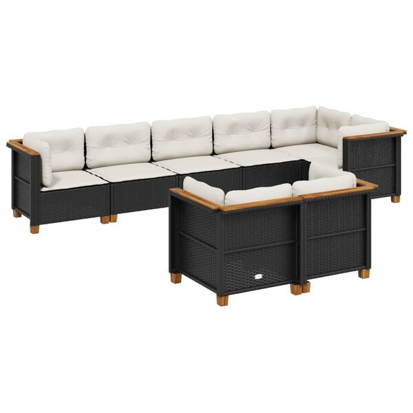vidaXL Salon de jardin 8 Pièces avec coussins noir résine tressée
