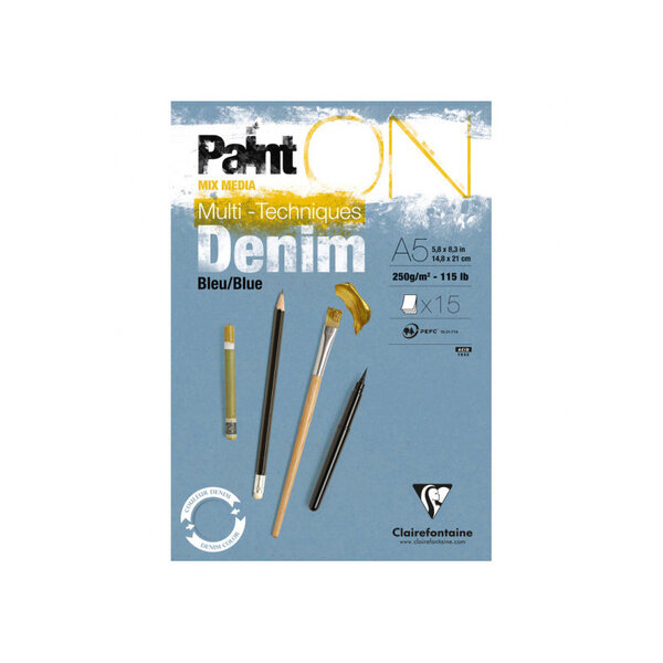 Painton bleu denim bloc collé 15f a5 250g - clairefontaine