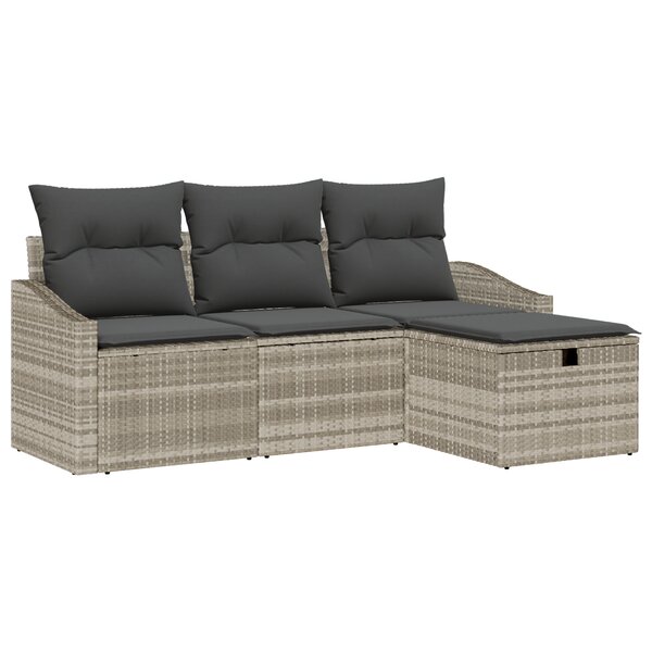 vidaXL Ensemble de canapé de jardin 4 pièces avec coussins gris clair en poly rotin