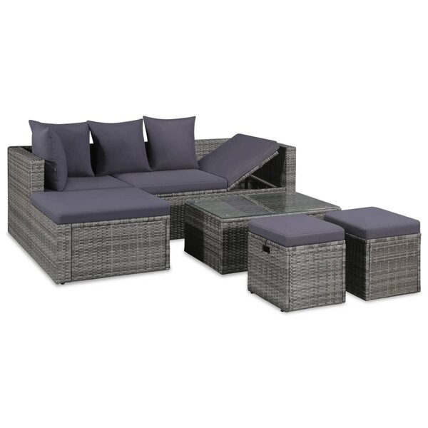 vidaXL Salon de jardin 4 Pièces avec coussins Résine tressée Gris