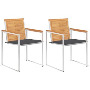 vidaXL Chaises de jardin avec coussins lot de 2 Teck solide et acier