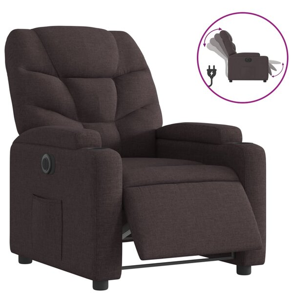 vidaXL Fauteuil inclinable électrique Marron foncé Tissu
