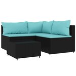 vidaXL Salon de jardin 4 Pièces avec coussins Noir Résine tressée