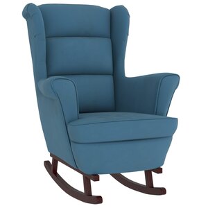 vidaXL Fauteuil à bascule à oreilles en velours bleu bois massif