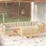 vidaXL Salon de jardin 10 Pièces avec coussins crème bois de pin massif