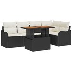 Ensemble de Canapés de Jardin 6 pièces avec Coussins Noir Poly Rotin