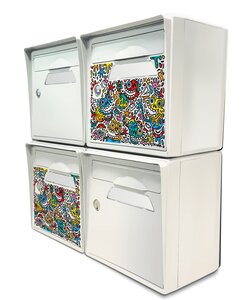 Pack de 4 boîtes aux lettres murales - 2x "The Maniac World" SKWAK - 2x "Blanc ivoire"