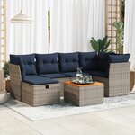 vidaXL Salon de jardin avec coussins 7 Pièces gris résine tressée
