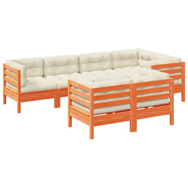 vidaXL Salon de jardin 7 Pièces avec coussins cire marron bois pin massif