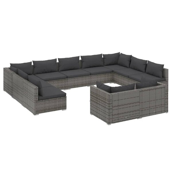 vidaXL Salon de jardin 11 Pièces avec coussins Gris Résine tressée