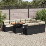 vidaXL Salon de jardin 11 Pièces avec coussins noir résine tressée