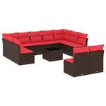 vidaXL Salon de jardin avec coussins 12 Pièces marron résine tressée