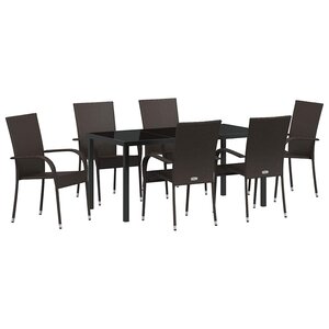 vidaXL Ensemble de salle à manger pour jardin 7 Pièces Marron Poly rotin