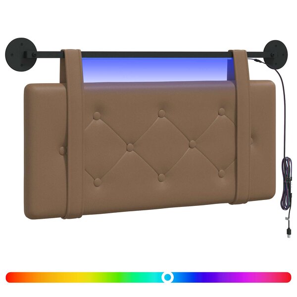 vidaXL Tête de lit suspendue Avec lumière LED Cappuccino Simili cuir