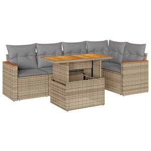 vidaXL Salon de jardin 6 Pièces avec coussins beige résine tressée acacia