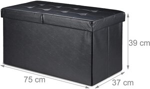 Banquette avec espace de rangement à couvercle en cuir artificiel 75 cm noir 13_0000372_2