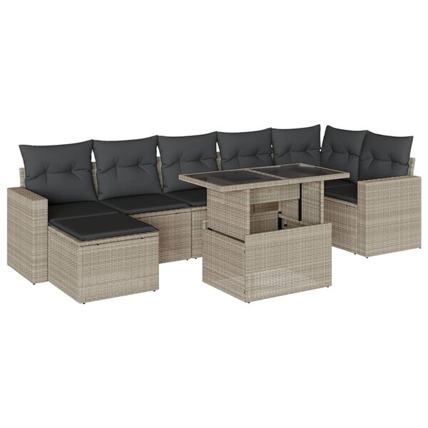 vidaXL Salon de jardin 8 Pièces avec coussins gris clair résine tressée
