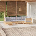 vidaXL Salon de jardin 6 Pièces avec coussins gris bois de pin massif