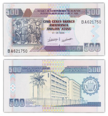 Billet de collection 500 francs 2009 burundi - neuf - p45a
