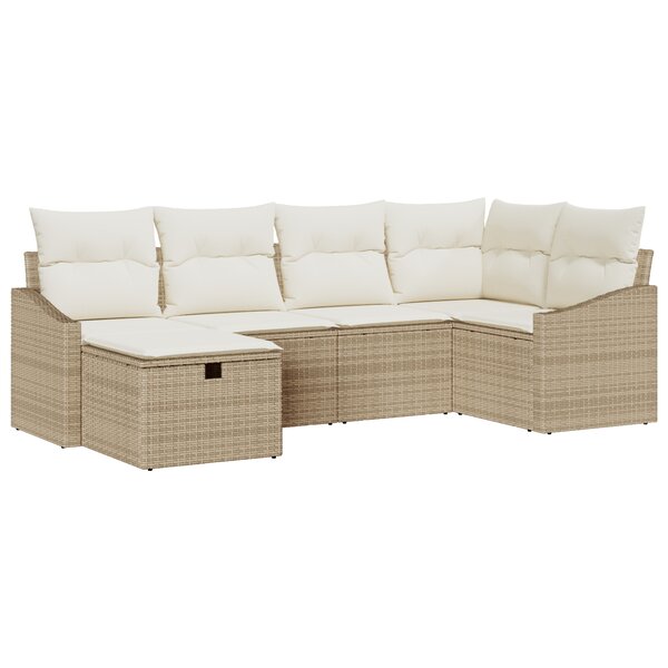 vidaXL Ensemble de Canapés de Jardin 6 pièces avec Coussins Beige Poly Rattan