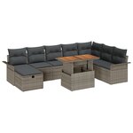 vidaXL Ensemble de 9 Canapés de Jardin avec Coussins Gris Rattan Poly