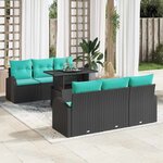 vidaXL Ensemble de canapé de jardin 7 Pièces Noir Poly Rattan