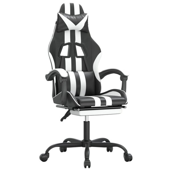 vidaXL Chaise de jeu pivotante et repose-pied Noir et blanc Similicuir