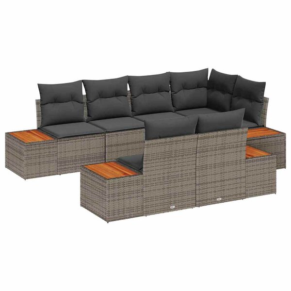 vidaXL Ensemble de canapé de jardin avec coussin 7 Pièces Gris Poly rotin