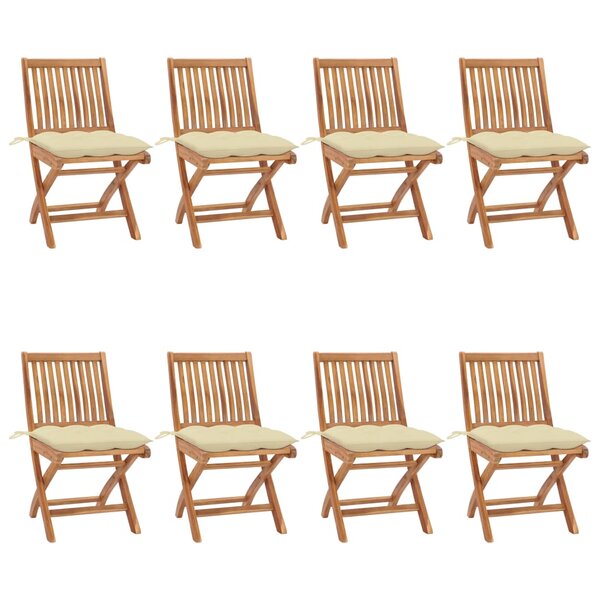 vidaXL Chaises pliables de jardin avec coussins lot de 8 Teck solide