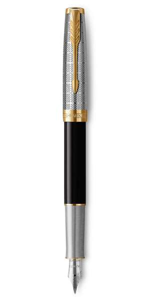 PARKER Sonnet Premium  Stylo plume  Métal et Laque Noire  Plume fine 18k  encre noire  Coffret cadeau