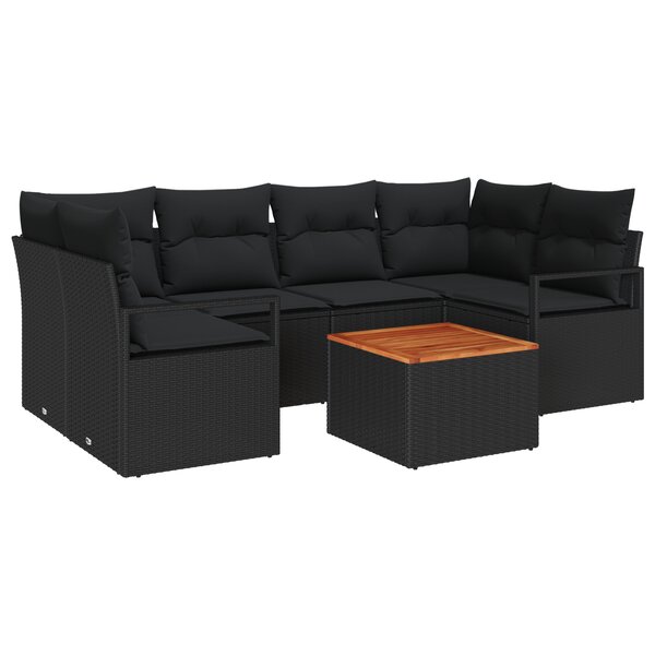 Ensemble de canapé de jardin vidaXL 7 pièces noir en poly rattan et acacia