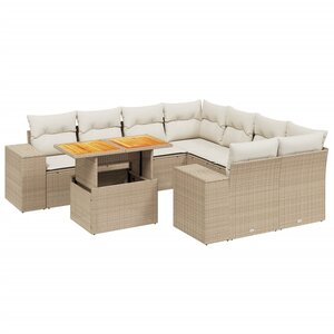 vidaXL Salon de jardin avec coussins 9 Pièces beige résine tressée