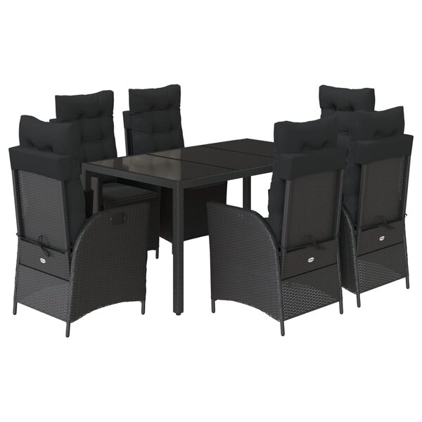 vidaXL Ensemble à manger de jardin coussins 7Pièces Noir Résine tressée
