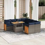 vidaXL Salon de jardin avec coussins 9 Pièces gris résine tressée acacia