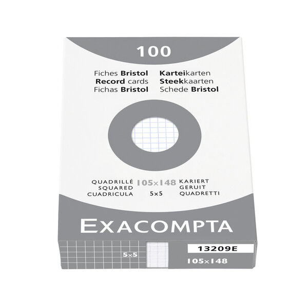 ETUI de 100 Fiches BRISTOL 105x148 mm 5X5 Blanc x 10 EXACOMPTA