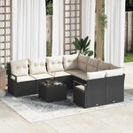 vidaXL Ensemble de canapé de jardin 9 Pièces Noir et Crème