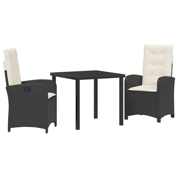 vidaXL Ensemble de salle à manger pour jardin 3 Pièces Noir polyrotin