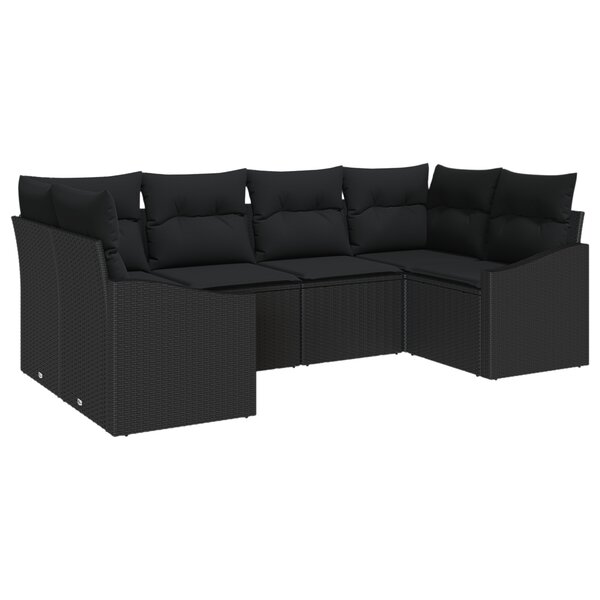vidaXL Ensemble de Canapé de Jardin 6 Pièces Noir Poly Rattan