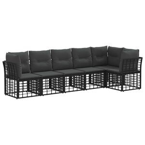 vidaXL Ensemble de canapé de jardin 6 Pièces Noir polyrotin