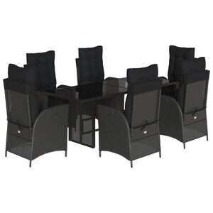 vidaXL Ensemble à manger de jardin coussins 7Pièces Noir Résine tressée