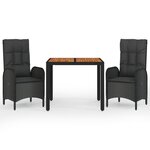 vidaXL Ensemble à manger de jardin avec coussins 3 Pièces Noir